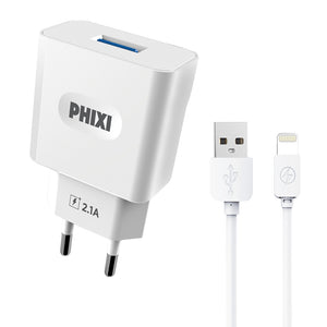 Phixi PCH221L Force 2.1A Lightning/Type-C USB Wired Travel Charger