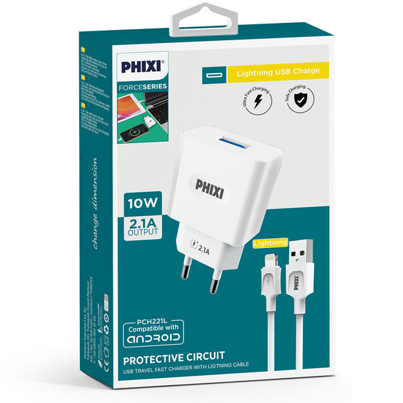 Phixi PCH221L Force Current Protected 2.1A Lightning Wired Charger
