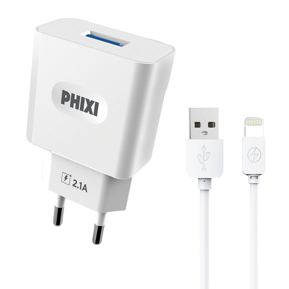 Phixi PCH221L Force 2.1A Lightning/Type-C USB Wired Travel Charger