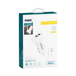 Phixi PCC511L Basic 2.1A Dual Output Car Charger with Lightning Cable